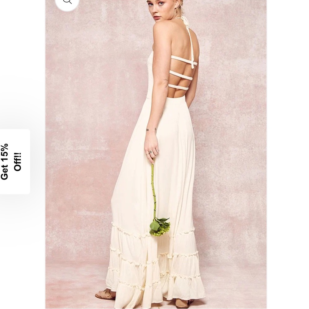Cream Smocked Bust Strappy Back Tiered Maxi Dress - Picture 4 of 4